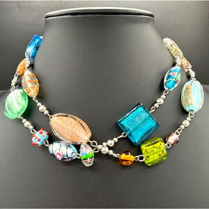 Vintage Premiere Designs Necklace 33" Multicolor Lampwork Glass Beads Strand